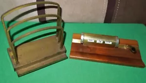 Antique Bradley & Hubbard Brass File Holder & Park Sherman Walnut Cal. Penholder - Picture 1 of 15