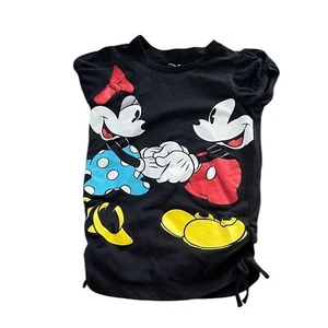 Disney Girls Black Mickey & Minnie T-Shirt Ruching Size Small 6/6X - Picture 1 of 6