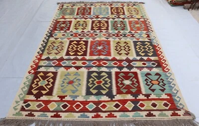 6x8 Modern Contemporary Design Kilim Rug - Afghan Handmade Multicolor Area rug - Image 1 of 4