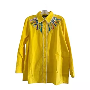 Bob Mackie Vintage Damen gelb tragbar Kunst bestickt Bluse Shirt-MEDIUM - Bild 1 von 10