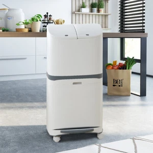 Kitchen Rubbish Waste Bin Recycling Dual Multi Compartment Pedal Dustbins Wheels - Picture 1 of 23