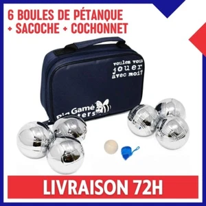 6 Boules de Pétanques 720gr Métal Poli Antirouille Sacoche en Toile Cochonnet - Afbeelding 1 van 6