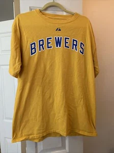 Camisa Milwaukee Brewers Amarilla Ryan Braun Algodón Majestic MLB Talla L - Imagen 1 de 7