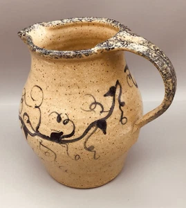 Vintage Signed Salt Glaze Stoneware Pitcher Blue - Picture 1 of 9