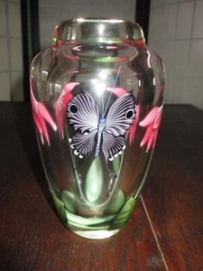 vintage ORIENT FLUME Art Glass Vase /Butterfly - Blyers Sillars - Picture 1 of 8