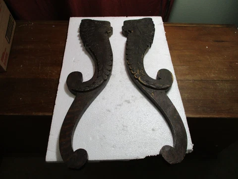 Antique 2 Architectural Salvage  Hand Carved LION  Wood  Furniture Pieces Corbel Cover