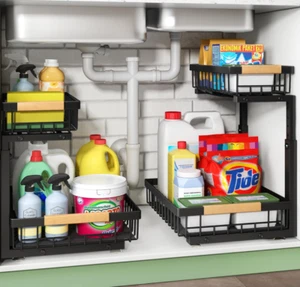 Under Sink Organizer, 2 Packs 2 Tier Under Sink Organizers and Storage - NEW - Picture 1 of 8