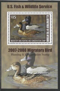 US 2007 DUCK HUNTING $15 SOUVENIR SHEET SCOTT # RW74B SIGNED BY THE ARTIST NH VF - Picture 1 of 1