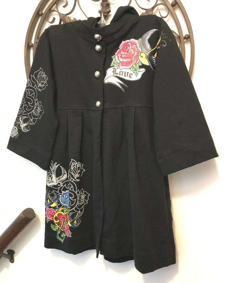 Chaqueta con capucha polar negra 100 % algodón M Flowers by Zoe para niña Foto 1 de 4