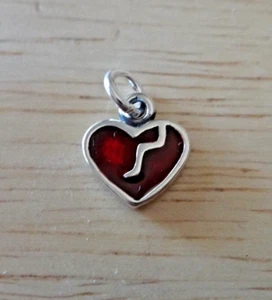 Kleines 9x10mm rotes Emaille gebrochenes Herz Sterlingsilber Charm - Bild 1 von 2