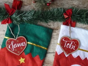 Christmas sock ornament. Personalized Christmas Label with Lettering - Picture 1 of 21