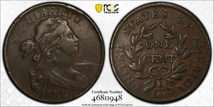 1802 P Large Cents Draped Bust PCGS VF-25 BN - Picture 1 of 1