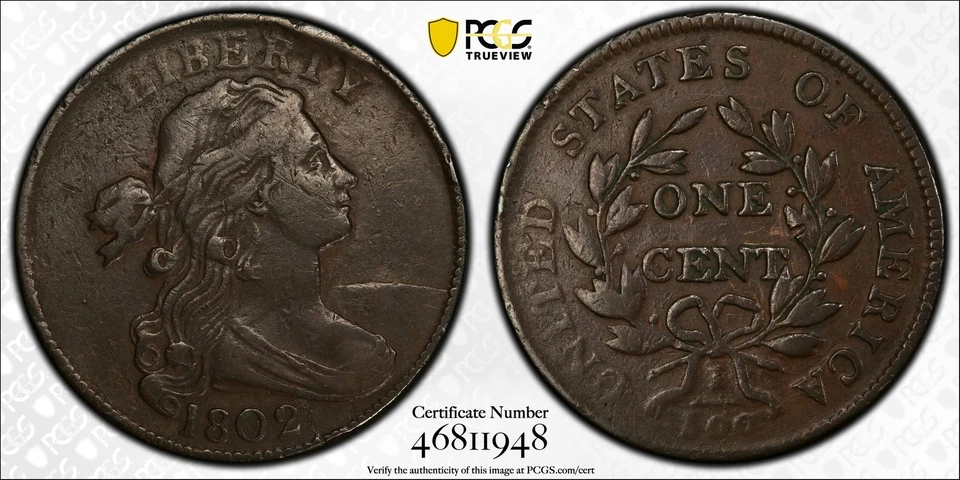 1802 P Large Cents Draped Bust PCGS VF-25 BN - Image 1 of 1