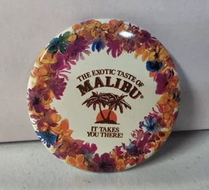 The Exotic Taste of Malibu Rum It Takes You There! Vintage Pin Pinback Button - Picture 1 of 3
