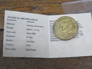 Mezzo dollaro Kennedy 1968 50c - placcato oro 40% argento - con certificato di autenticità - Foto 1 di 7