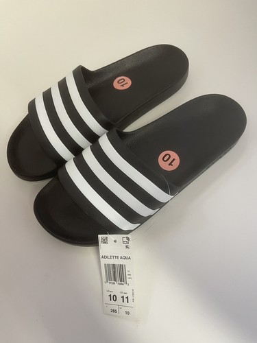 Nuova Adidas Adilette Aqua Slides 3 Righe Nero Bianco Mns 10 Wms 11