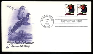 RING-NECKED PHEASANT BIRD 1998 COIL PAIR ARTCRAFT  CACHET FDC UNADDR - Picture 1 of 1