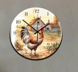 Barnyard Farm Chicken Art Wall Hanging Wall Clock Time Piece Farm Animals - Picture 1 of 2