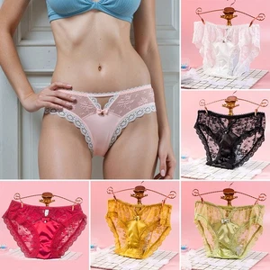 Silk Satin Silky Women Briefs Knickers Sexy Underwear Seamless Lace Panties/ - Picture 1 of 21