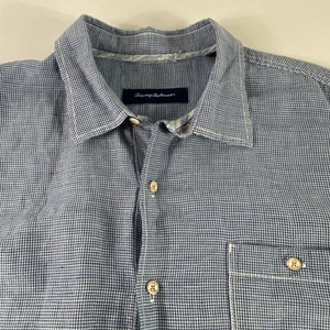 Camisa Tommy Bahama Para Hombres XL Azul Blanco Guinga Mezcla de Lino Manga Larga Informal - Imagen 1 de 11