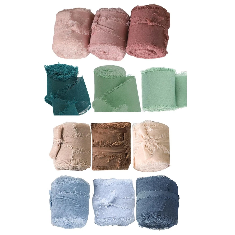 3 Pieces Chiffon Silk Ribbon 2" x 5yd Handmade Frayed Edges Ribbon for Gifts - Image 1 of 1