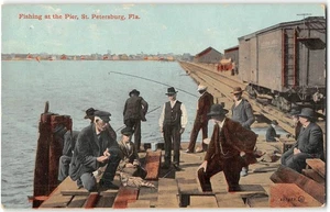 FLORIDA Fishing at the Pier ST. PETERSBURG Railroad Track 1910s Antique Postcard - Picture 1 of 2
