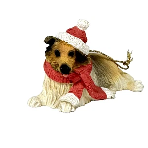 Shetland Schäferhund Weihnachtsschmuck Sheltie Hund Nikolaus Mütze Schal liegend - Bild 1 von 10