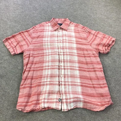 Nat Nast Shirt Mens XL Pink White Plaid 100% Linen Short Sleeve Button Front - Image 1 of 4