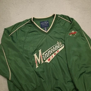 VINTAGE Minnesota Wild Windbreaker Jacket Mens XL Green Pullover Nylon 90s NHL - Picture 1 of 10