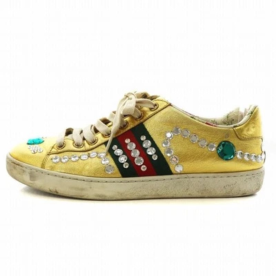 GUCCI Mujer Zapatillas Corte Bajo Línea Jerez Cuero Dorado EU36.5/US6.5 97887c Foto 1 de 4