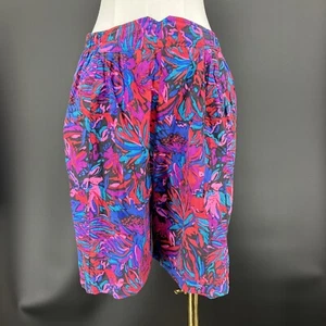 Sellecca Silks 100% silk bright floral graphic print pleated shorts M - Picture 1 of 7
