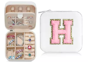 Personalized White Travel Jewelry Box with Initial "H", Small  - Picture 1 of 5
