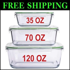 Airtight Leak-Proof Glass Food Storage Containers - 3 Sizes for Busy Families - Picture 1 of 7