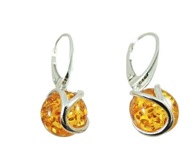 Bernstein Ohrringe Silber 925 Cabochon 10 mm Farbe Cognac Damen Amber BO070 - Bild 1 von 3