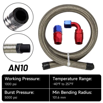 3FT 1M AN10 Stainless Steel Braided Fuel Line Hose + 2PCS Swivel Fittings SL - Image 1 of 4