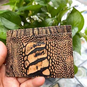 Brown 100% Genuine Ostrich Leather Card Holder Real Skin Unisex Wallet Handmade - Picture 1 of 8
