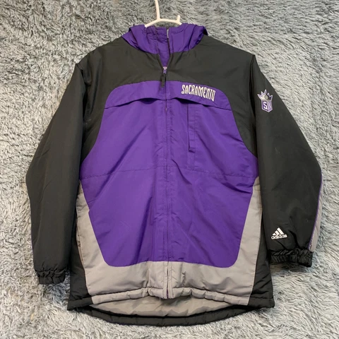 adidas Sacramento Kings NBA Hooded Parka puff Jacket Mens Size L light the beam Cover