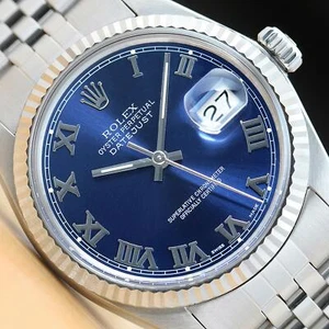 MENS ROLEX DATEJUST 16014 BLUE ROMAN 18K WHITE GOLD & STAINLESS STEEL WATCH - Picture 1 of 8