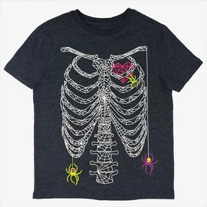 Cat & Jack Glow In The Dark Halloween Skeleton T-Shirt Spiders Web Gray M Size 8 - Picture 1 of 3