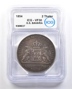 1854 GS Bavaria 2 Thaler KM#837 VF30 ICG *0859 - Picture 1 of 3