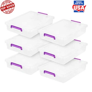 6PCS 6-Qt Plastic Storage Box Stackable Craft Organizer Container Tote with Lids - Picture 1 of 7