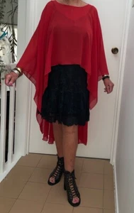 Red Zara & Stevie Nicks Inspired Asymmetrical Chiffon Top – One Size - AUS Made - Picture 1 of 4
