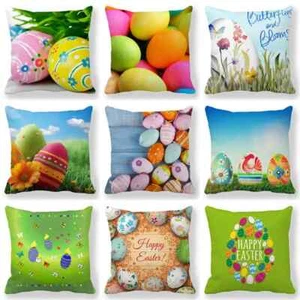 Easter Pillowcase Colored Eggs Print Cushion Cover Happy Easter Cushion Cover - Picture 1 of 49