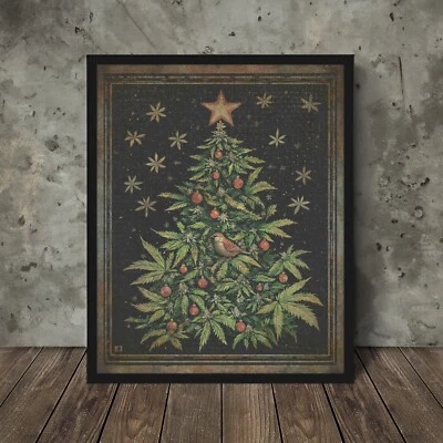 Vintage CANNABIS CHRISTMAS TREE Holiday Wall Art, PARTRIDGE Pot 420 Xmas Decor - Image 1 of 4