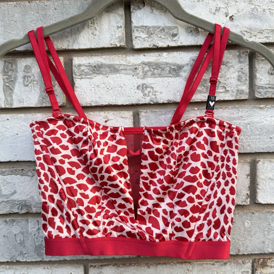 Victoria’s Secret XS Sujetador Corsé Muy Sexy Rojo Blanco Satinado Convertible CORAZONES Foto 1 de 4