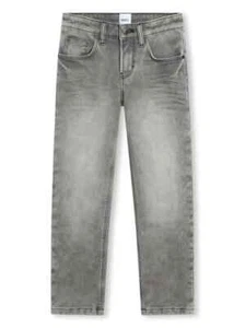 BOSS Logo-Embossed Straight-Leg Jeans Big Boys 16Y Denim Gray Button Zip Closure - Picture 1 of 18