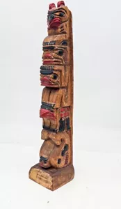 HADIA TOTEM POLE Wooden Hand Carved Native 13" - Picture 1 of 10