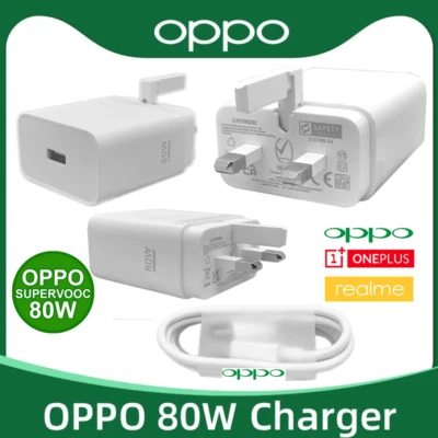 OPPO SUPERVOOC UK, EU Plug 80W AC Power Socket + Cable for Realme OnePlus Mobile - Image 1 of 4