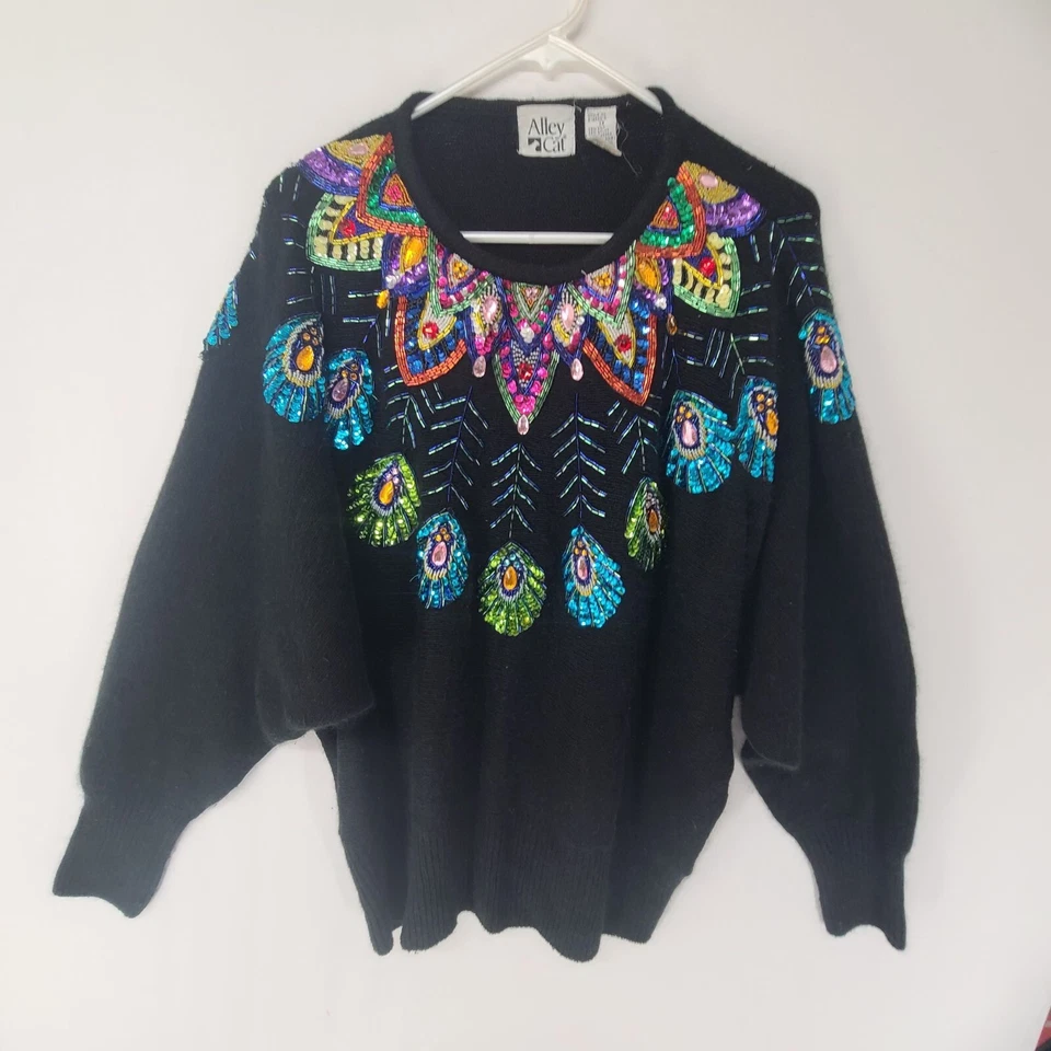 Alley Cat Women's Vintage Beaded Long Sleeve Pullover Sweater Black Size 1X - Image 1 of 4