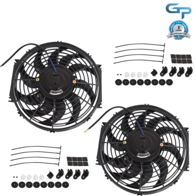 2 X 12" Universal Slim Fan Push Pull Electric Radiator Cooling Fan 12V Mount Kit - Image 1 of 4